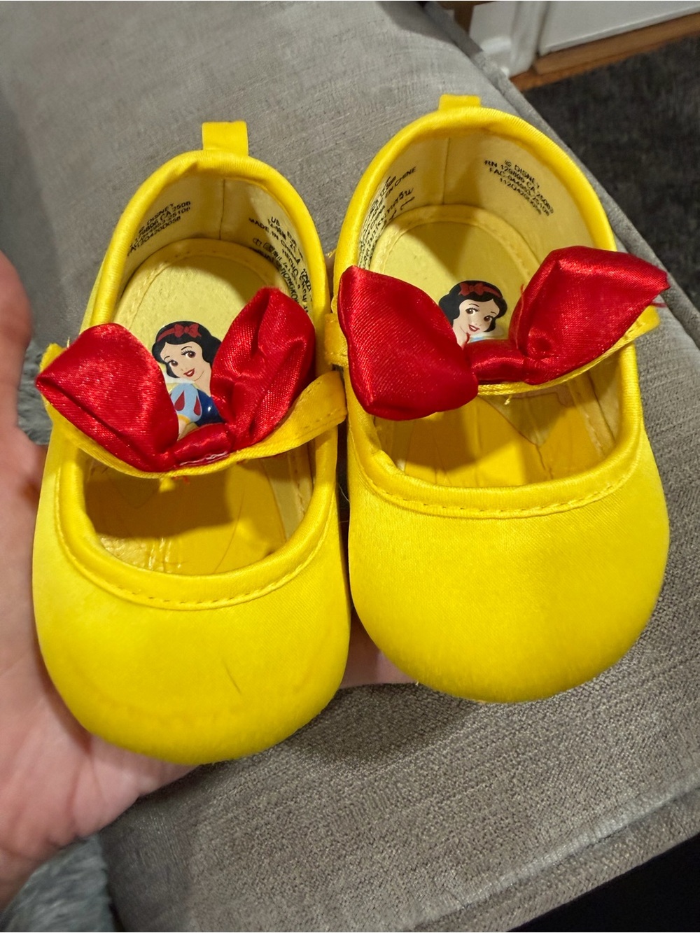 Disney Yellow Mary Jane Baby Shoes with Red Bow